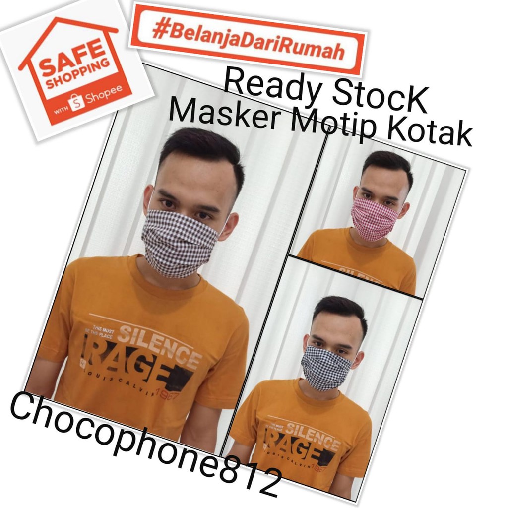 MASKER KAIN MOTIF KOTAK KOTAK TALI TELINGA 1 PCS