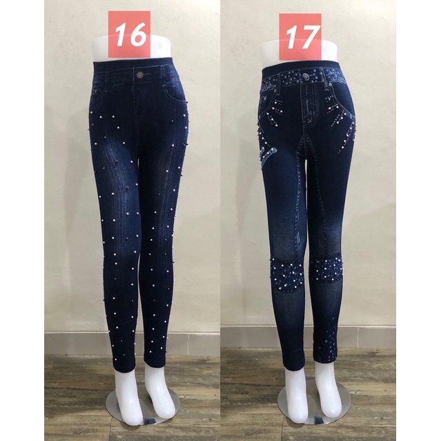 Legging Jeans Mutiara Import Wanita Pearl Denim Stretch Kombinasi