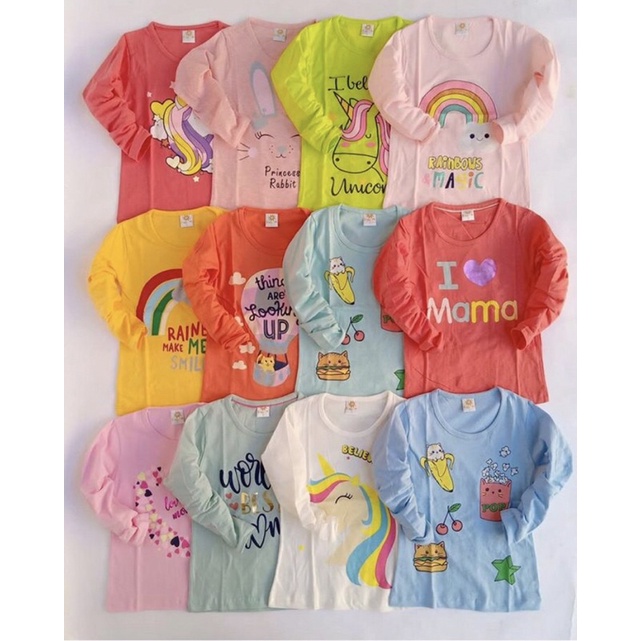 Kaos Lengan Panjang Anak Perempuan Little M - Ukuran S M L XL