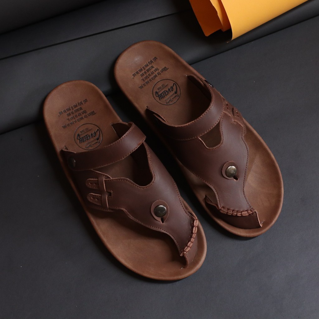 WELI|Sandal Kulit Pria Casual Original Black Brown Original Cvny Santai Kasual Sendal pria murah