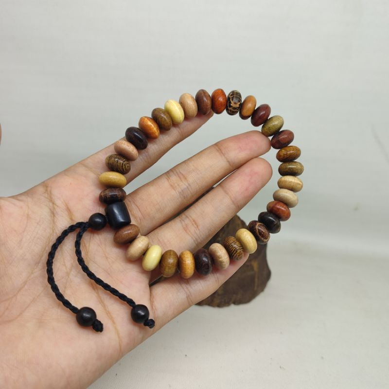 Gelang kombinasi 21 kayu langka bertuah Nusantara pipih size 7:8 mm Original