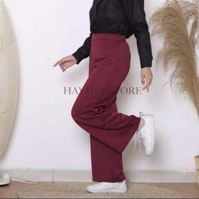 Kulot Panjang Polos Bahan Scuba Premium / Standar BB 45-65kg / Jumbo BB 65kg-95kg-Maroon