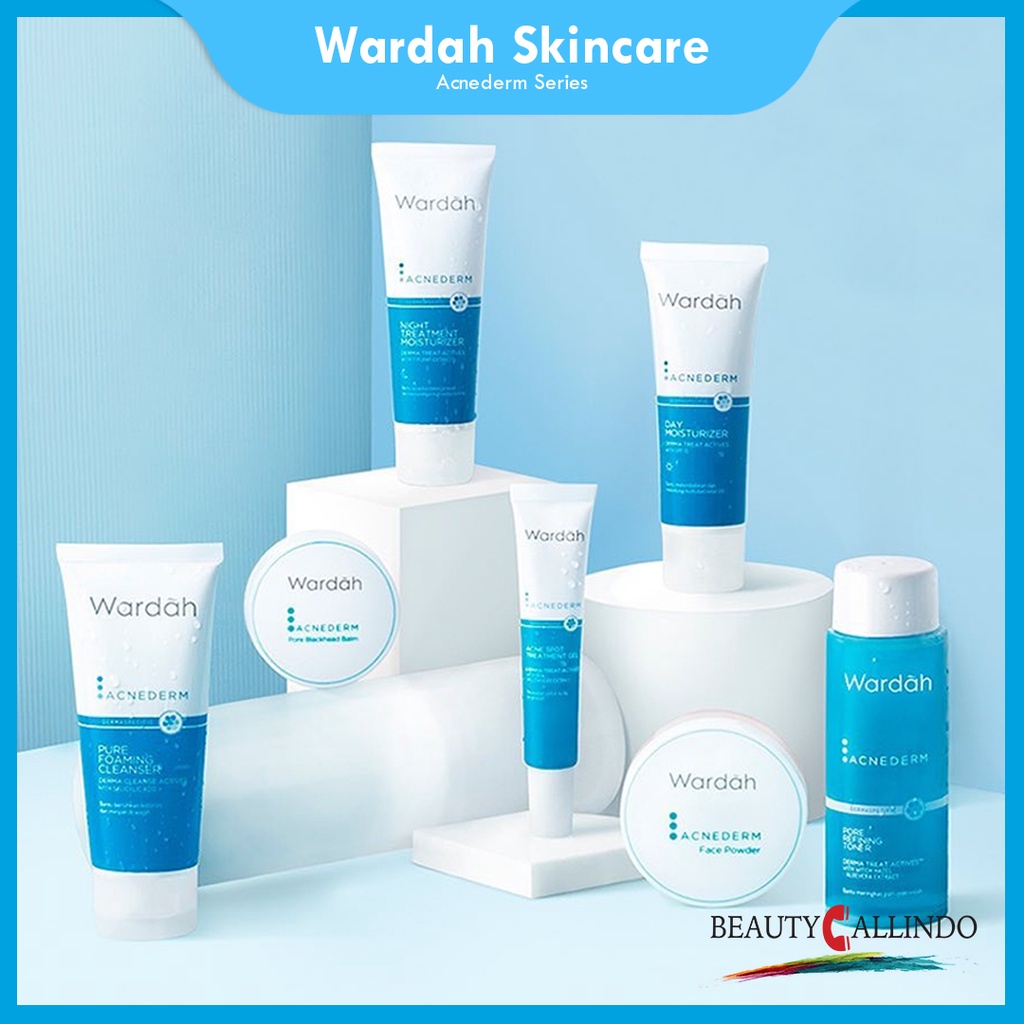 Wardah Acnederm Series Lengkap Anti Jerawat : Face Wash - Toner - Pelembab Day Cream / Night Cream - Spot Gel - Bedak Tabur