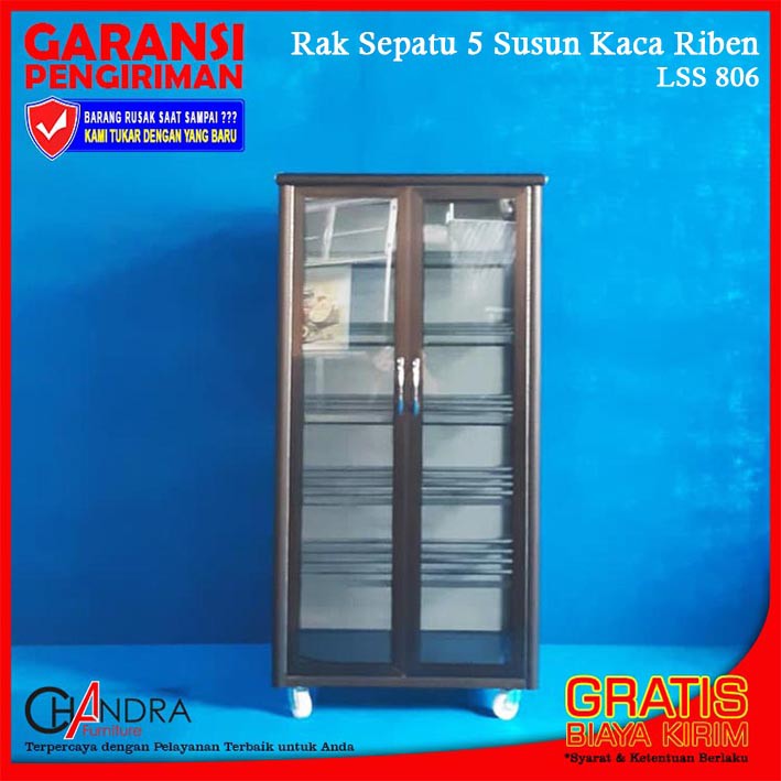 Lemari / Rak Sepatu / Tempat Sandal Aluminium 6 Susun Kaca Riben LSS 806-54 (BROWN)
