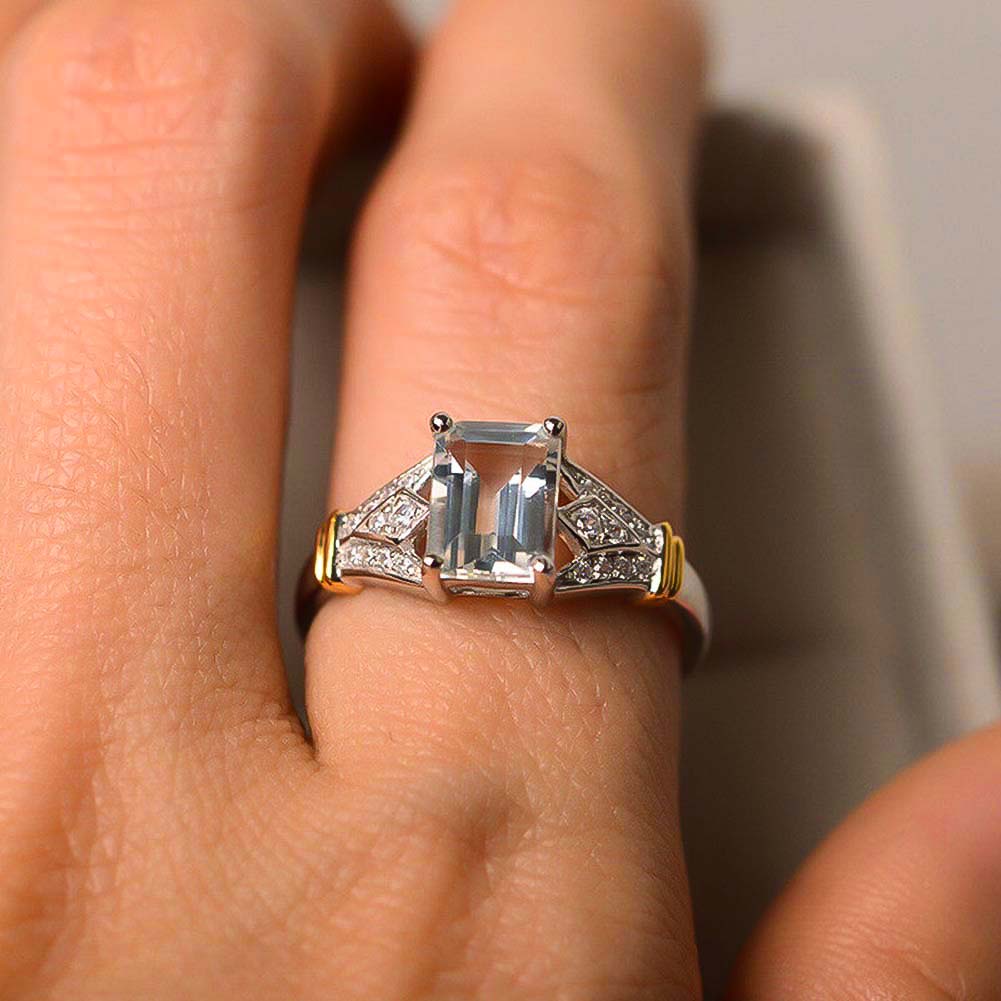 Hu Hu Hu Hu Hu Alat Bantu Pasang Kacamata♡ Cincin Kawin / Tunangan Cubic Zircon Persegi Panjang Hias Berlian Imitasi Untuk Wanita