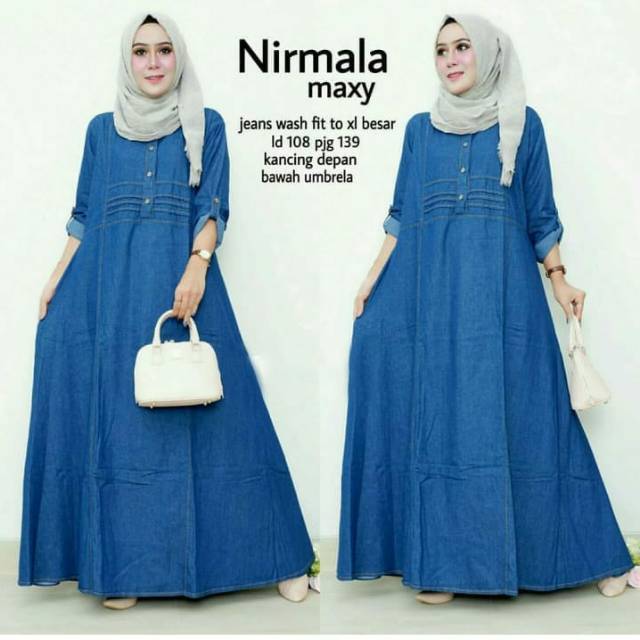 NIRMALA MAXY | DRESS MAXI JUMBO JEANS SUPER PREMIUM BUSUI LD 108 | GAMIS JEANS WANITA KEKINIAN