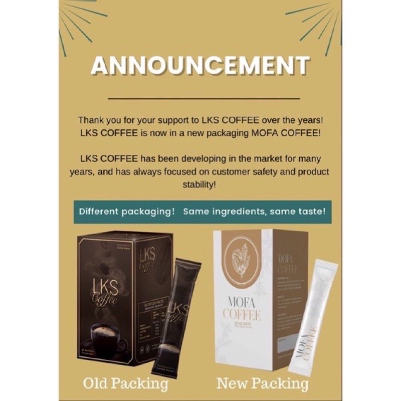 

Mofa Coffee Pengganti LKS Coffee / SGold Coffee 1 box isi 20bks