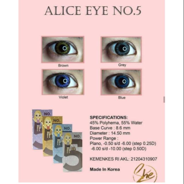 Softlense She Alice Eye No.5 - Soflen warna Murah - Soflens Grey Abu Abu Murah - Softlens Kekinian