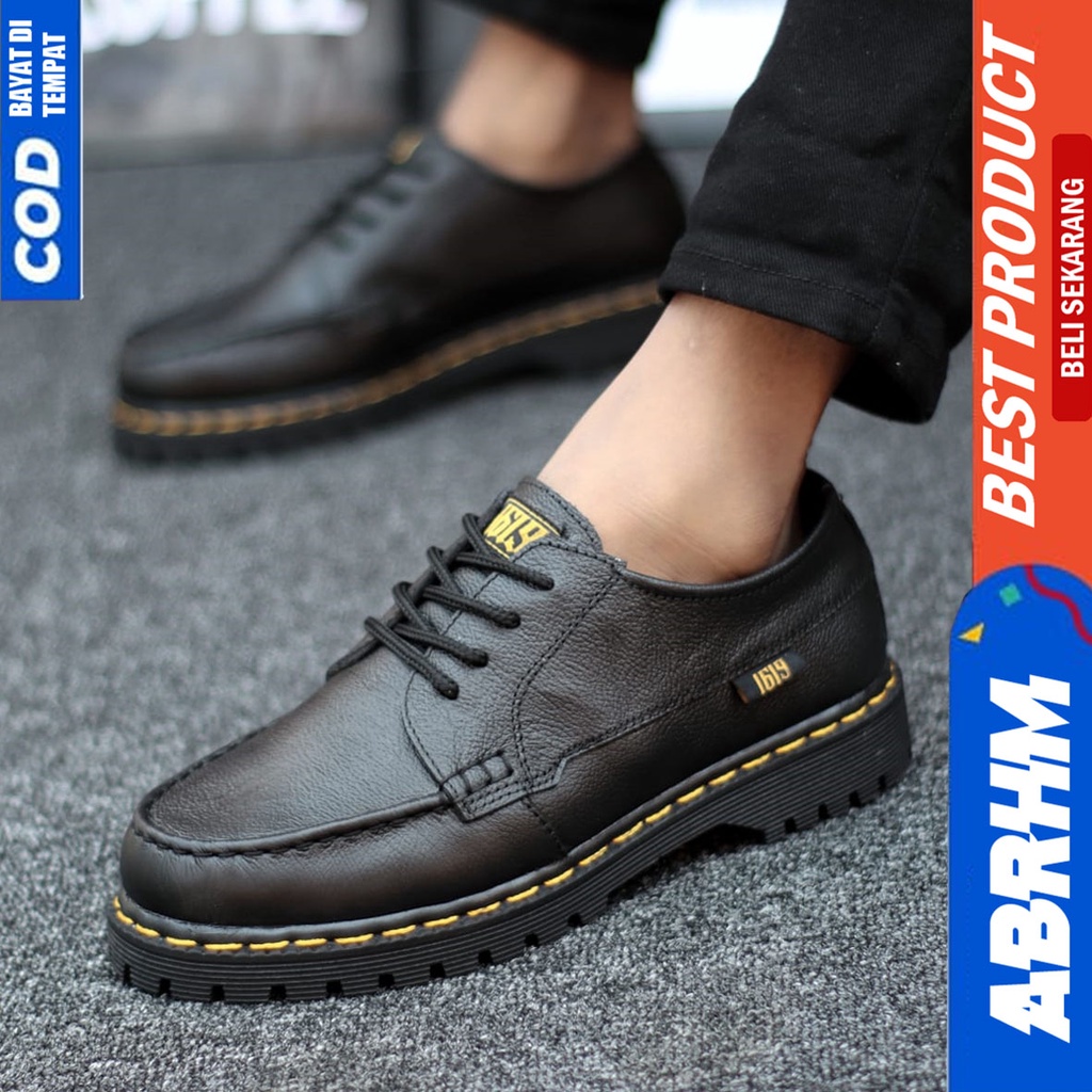 Sepatu Docmart Kulit Asli Pantofel Kerja Formal Hitam Pria Abrhm Zapato