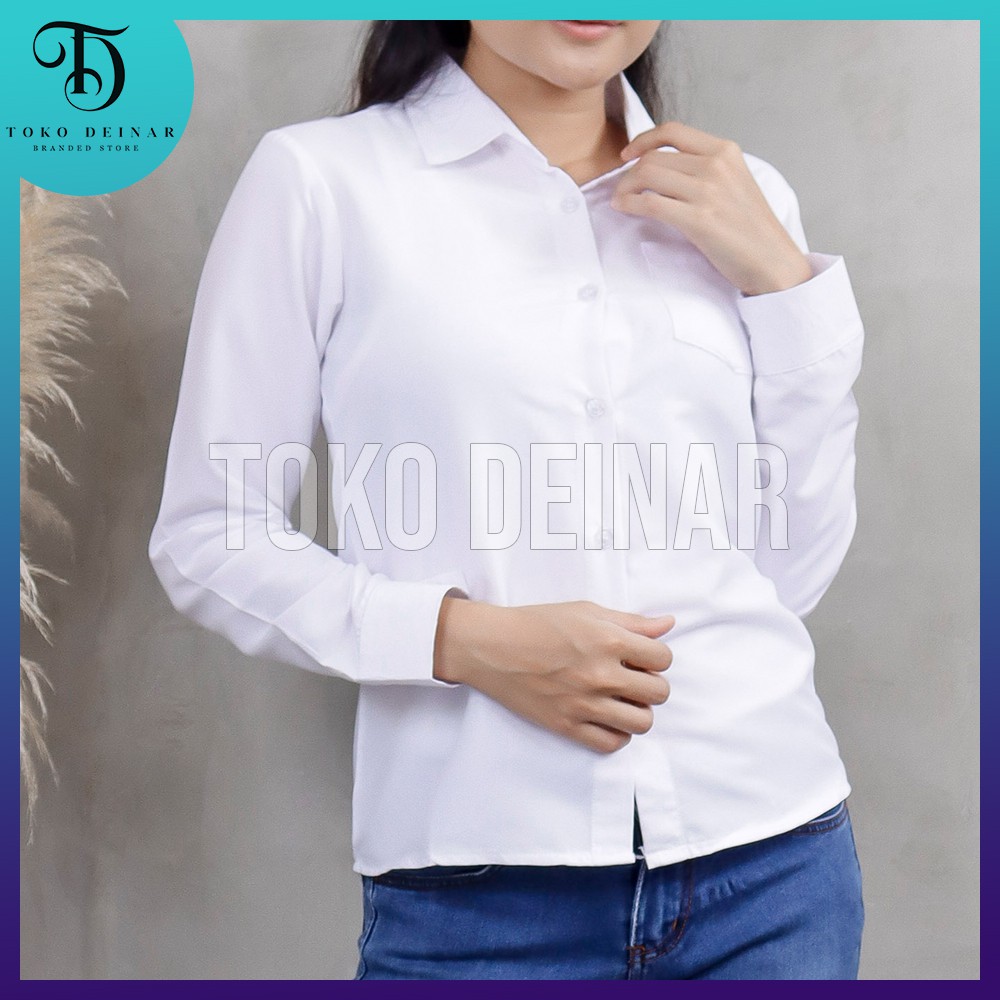 Kemeja Formal Wanita Lengan Panjang Warna Putih Hitam Polos Pakaian Kerja Kantoran Perempuan Bahan K