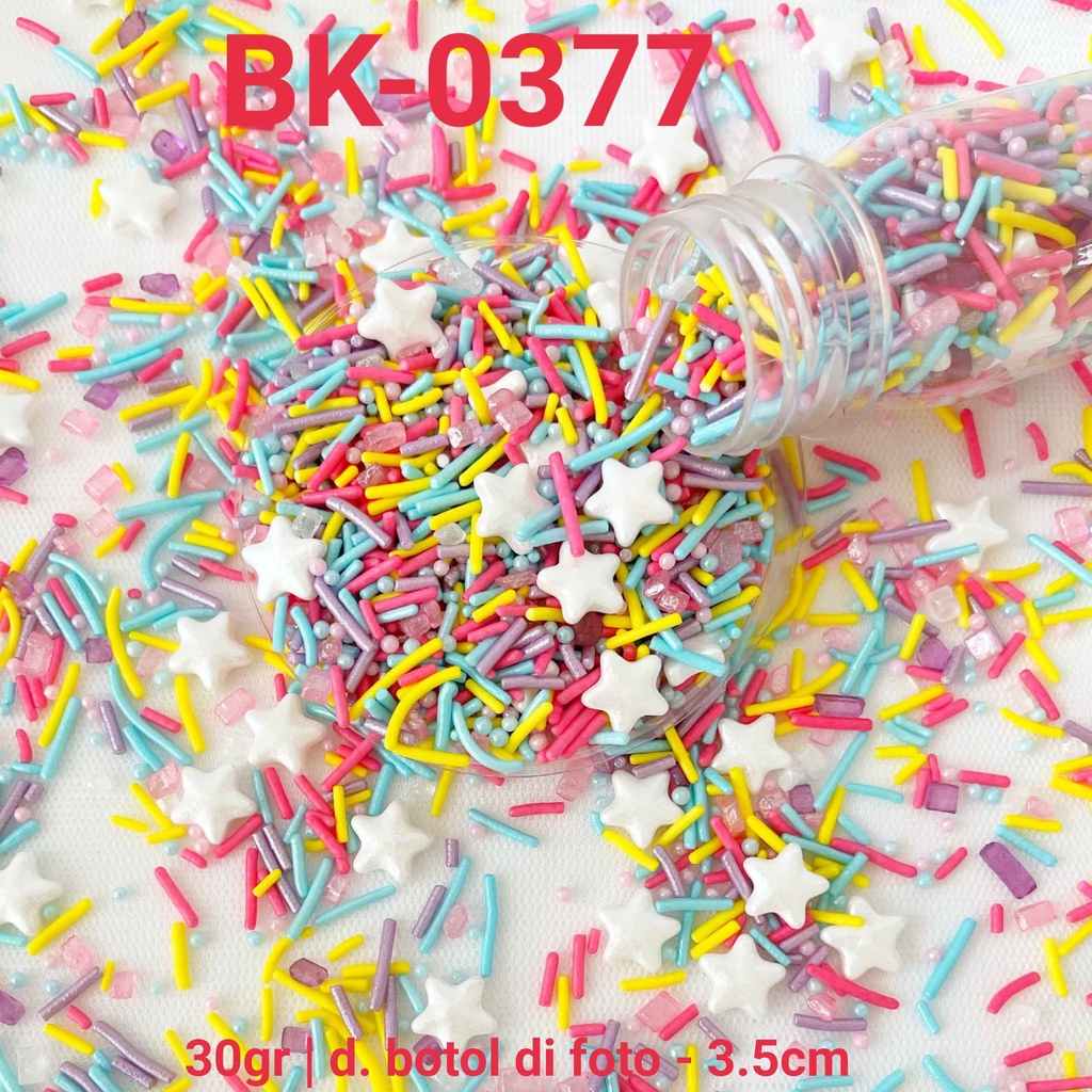 

BK-0377 Sprinkles sprinkle sprinkel 30gr 30gram pelangi bintang star yamama baking grosir murah sprinkles cake dekorasi mutiara trimit decoration story sprinklestory sprinklesstory sprinkle story yamama baking