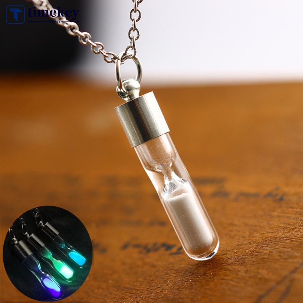 Timekey Kalung Rantai Liontin Jam Pasir Luminous Kreatif Untuk Wanita W2Y5