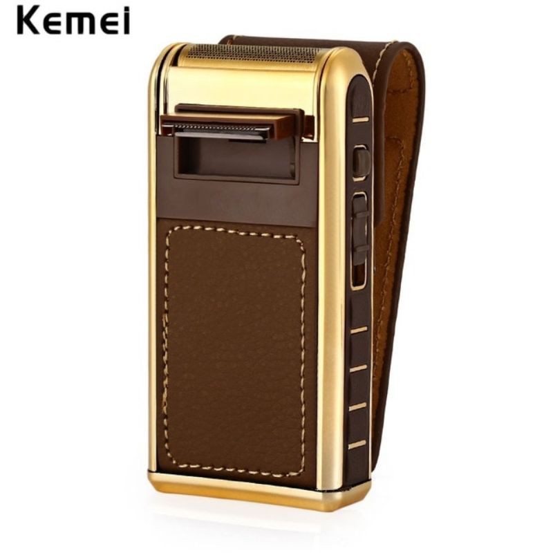 Kemei Alat Cukur Elektrik Leather Wrapped Electric Shaver - Golden