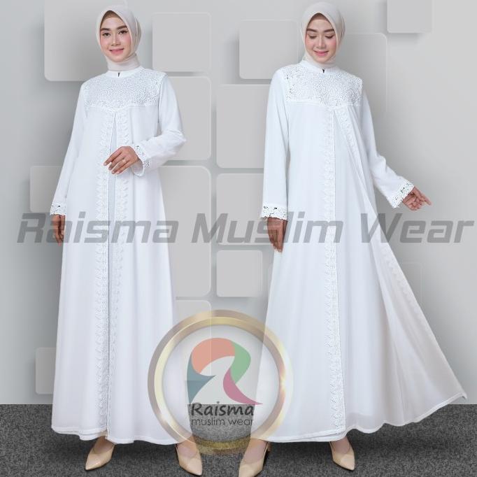 Abaya Putih Kekinian Terbaru Putih Tulang / Gamis Putih Lebaran rsm 02