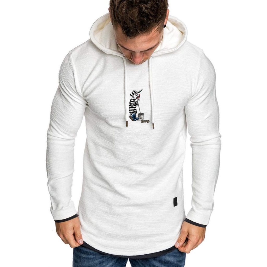 kaos hoodie pria lengan panjang/kaos kupluk polos distro lengan panjang/kaos bertopi sablon logo len