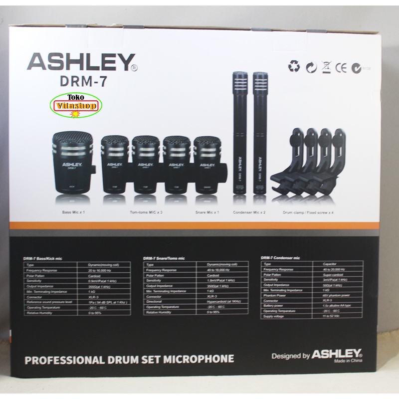 MIC DRUM ASHLEY DRM-7 ORIGINAL MICROPHONE DRUM MIK DRAM 7 SET KOMPLIT