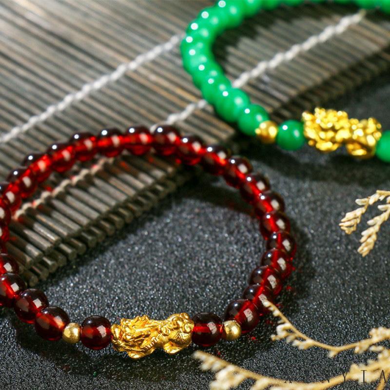 【COD】Transfer Manik-Manik Bercahaya Handwoven Merah Dan Hitam Gelang Adjustable Gelang Pasangan Gelang Tali Elastis Manik-Manik Batu Akik Imitasi