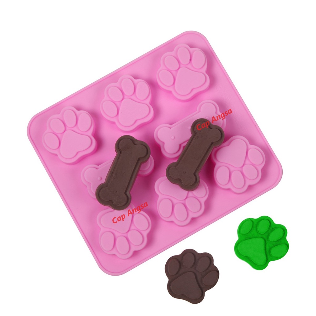 CETAKAN SILICONE PET PAW BONE 8 CAVITY CETAKAN SILIKON TULANG TELAPAK HEWAN AGAR PUDING FONDANT CHOCOLATE MOLD 3D KUE