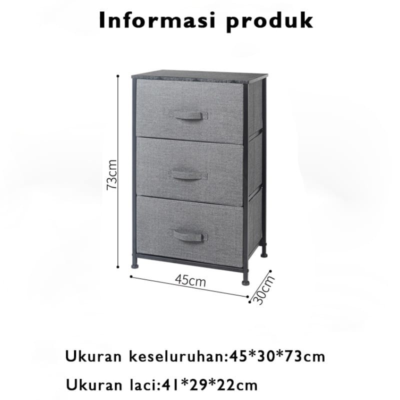 TERMURAH GZ-2 Lemari Laci Kain Linen 3 LACI Rak Lemari Penyimpanan Lemari Sisi Ranjang Serbaguna COD THEGREAT88