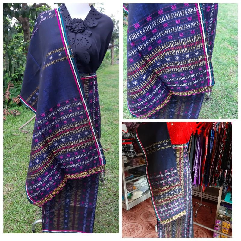 KAIN SONGKET PUCCA BINTIK TENUN TANGAN TARUTUNG PUCCA BUNGA MERAH NAVY KAIN LILIT PESTA PENGANTIN