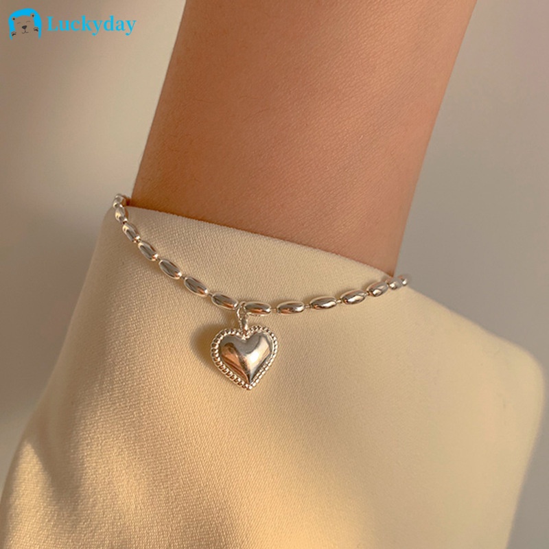 YEEZII Gelang Rantai Choker Liontin Hati Warna Silver Gaya Retro Korea Untuk Wanita
