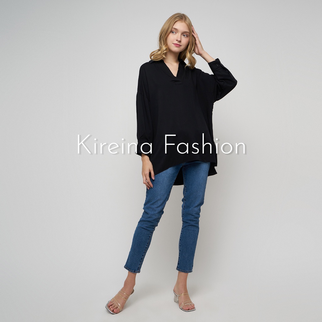 Kemeja Skipper Oversize Lengan 3/4 Kemeja Wanita Premium Kemeja Basic Premium | Kireina Fashion