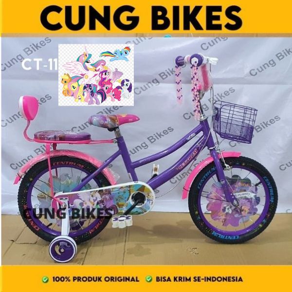 Sepeda Anak Mini Centrum 16 18 Inch (usia 4-8 tahun) ANGRY BIRD Unicorn kuda Pony Keranjang besi