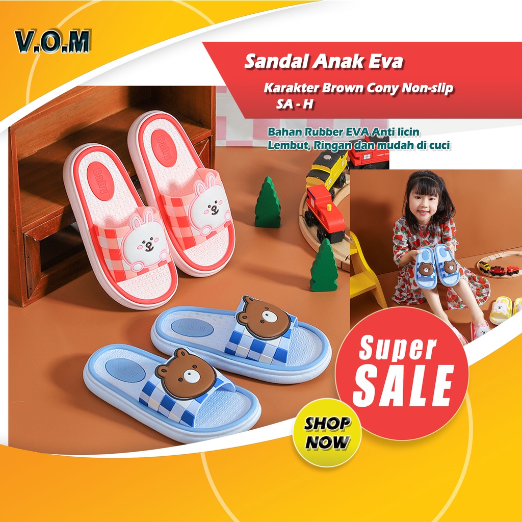 SA-H Sendal / Sandal Anak Eva Lembut Karakter Bear Rabbit Non-slip 0795