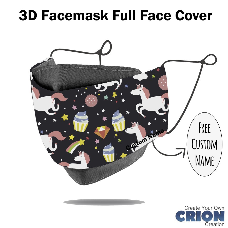 Crion - Masker 3d Anak Full Face Cover Unicorn Series- Antibacterial