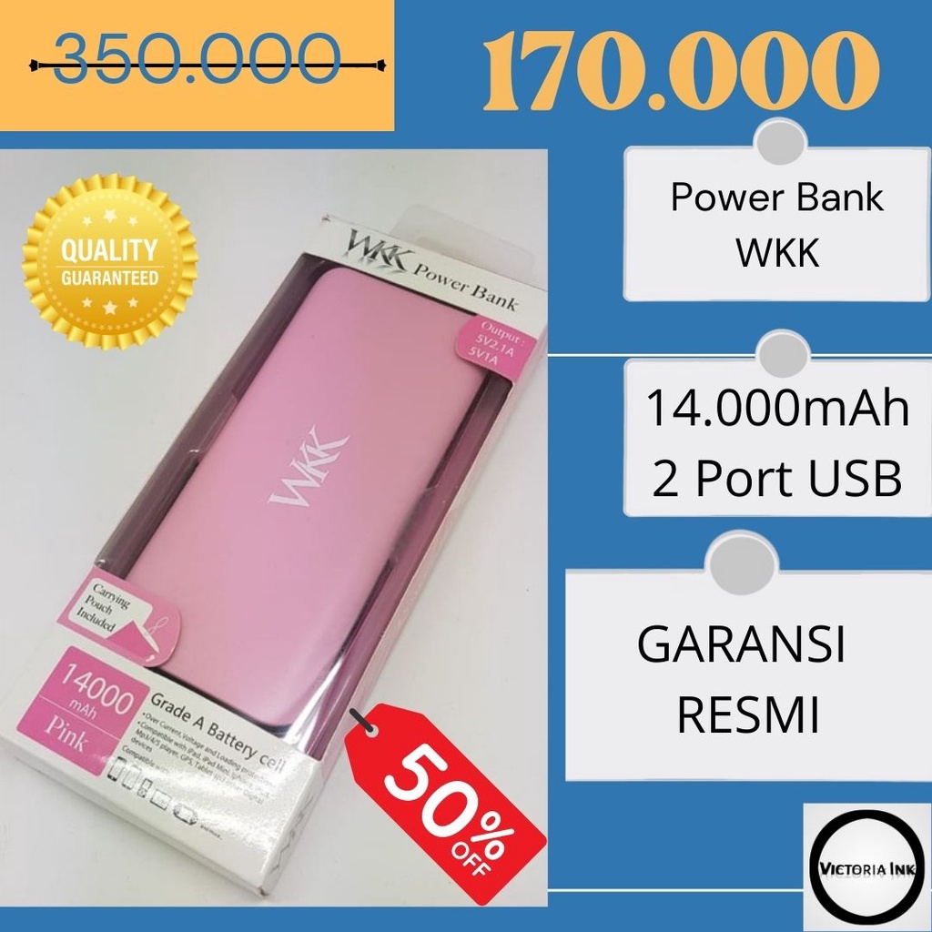 Powerbank Fastcharging 14000mAh 14000mah WKK Original Power bank WKK 14000mah fast charging Murah Original