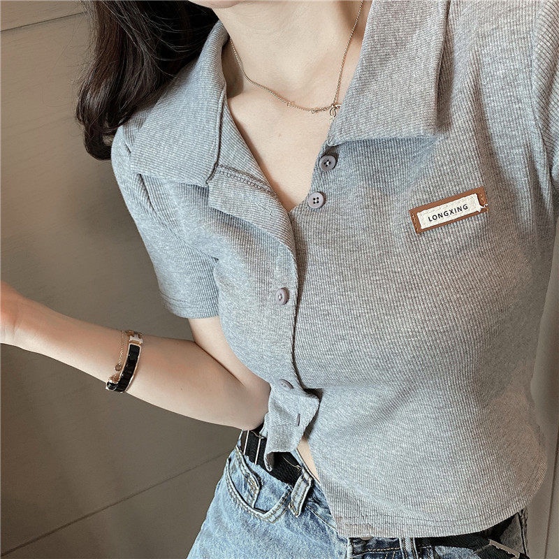 #Sisjuly# Wanita desain sense niche polo shirt lengan pendek T-shirt wanita musim panas baru tidak t