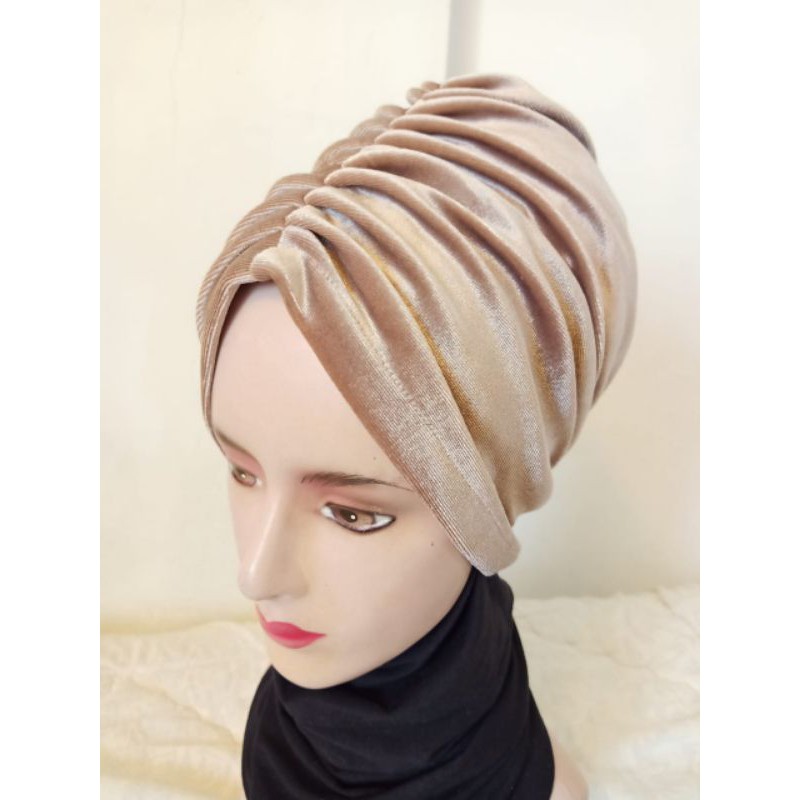 Turban Hijab Instan Beludru Polos Turban Dewasa Mewah Turban Pesta