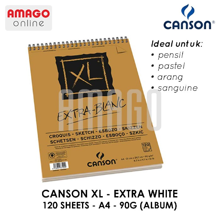 CANSON XL - EXTRA WHITE - 120 SHEETS - A4 - 90G (ALBUM)  200787500