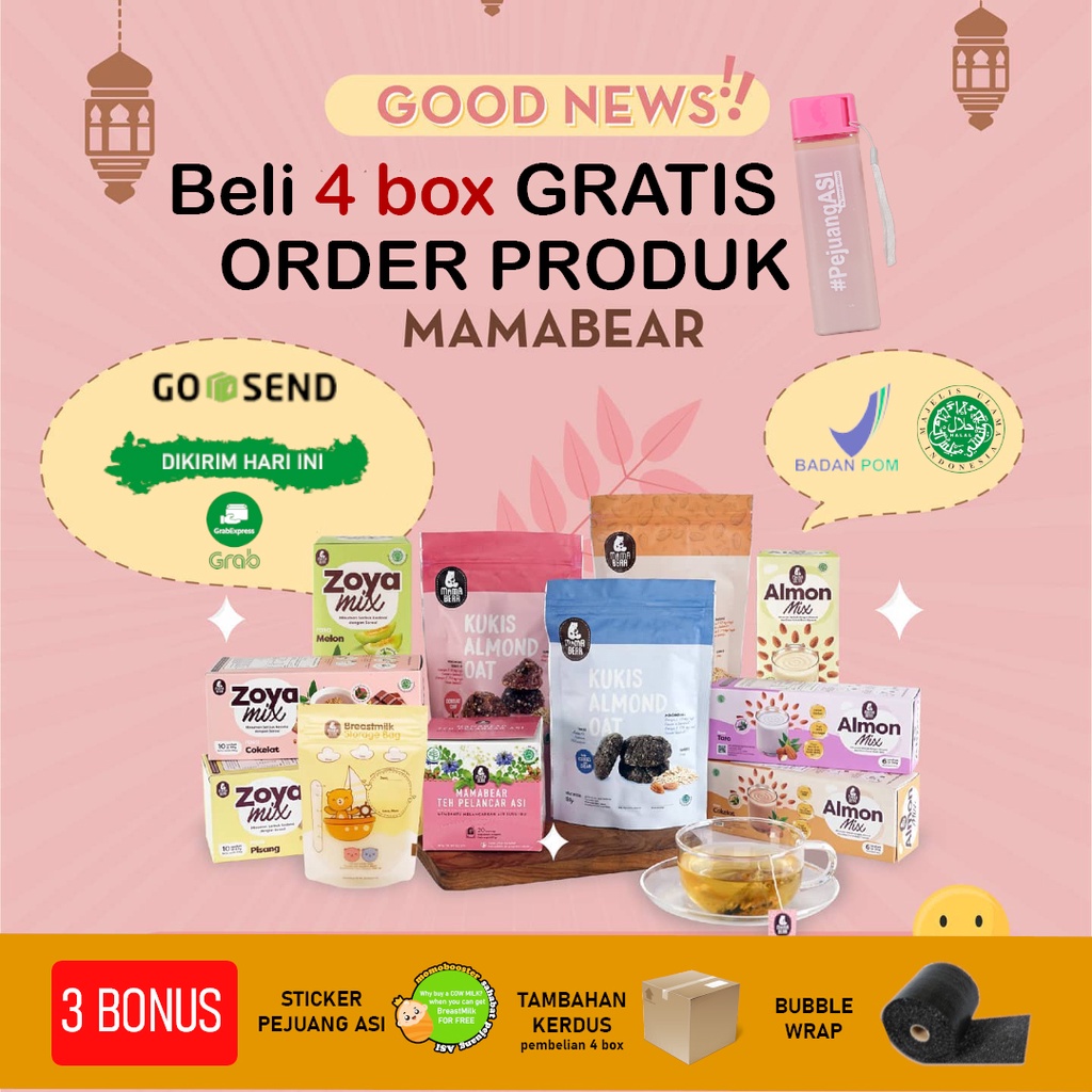 [BELI 4 GRATIS TUMBLR] Mamabear Zoyamix Soya Mix Kedelai Booster Almonmix Minuman Pelancar Penambah ASI Berat Badan Bayi dengan Daun Katuk Kelor Yummys Almom Almond Almon susu ibu hamil menyusui