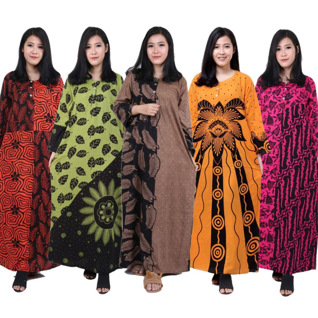 Longdress lengan  panjang  baju  tidur kancing depan bahan 