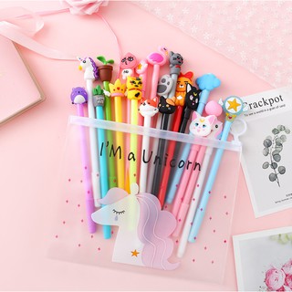 pulpen gel 0.5mm hitam pena kartun unicorn 1 box 20pcs