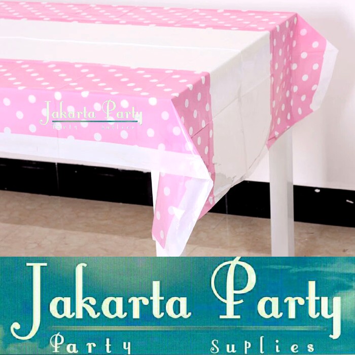 Table Cover Pink Soft Polkadot /Taplak Meja Plastik Pink Soft Polkadot