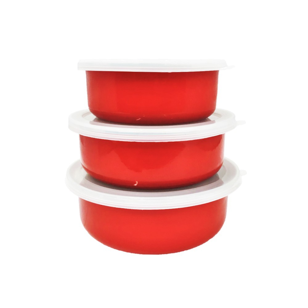 Mixing Bowl Set Solid Red with Plastic Cover (Set 14,16,18 cm) Mangkuk Mangok Wadah Makanan Rantang