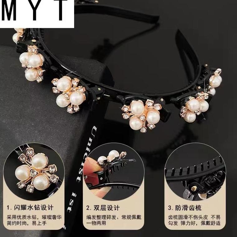 Bando kepang korea jepit rambut multi layer aklirik plastik elastis polos manik berlian jepitan unik