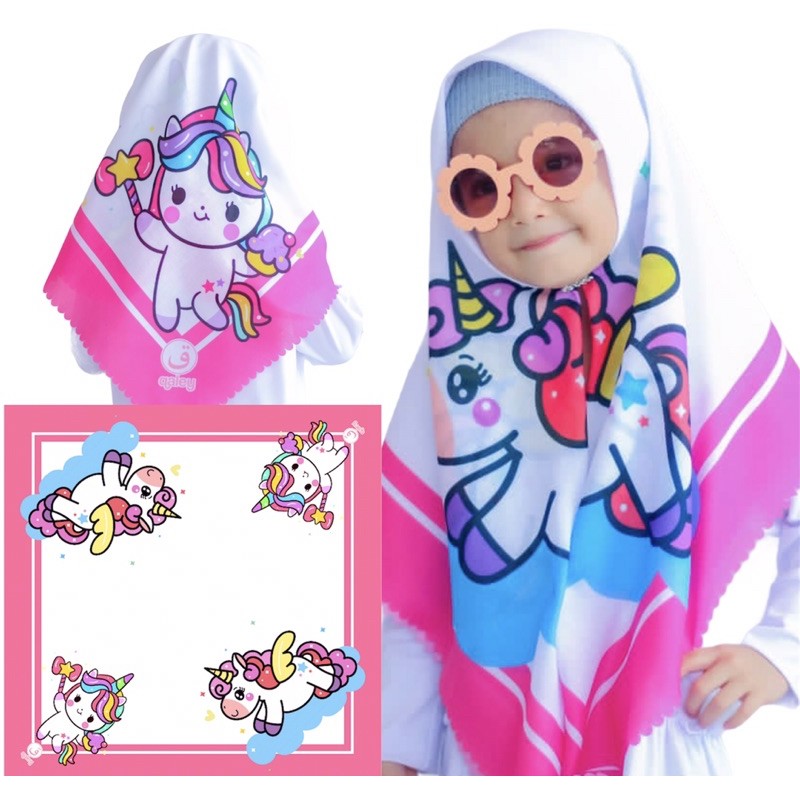 VOAL PRINTING ANAK UNICORN PUTIH / HIJAB UNICORN / HIJAB ANAK LUCU / JILBAB ANAK KARAKTER