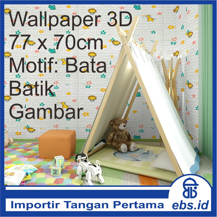 𝗘𝗕𝗦 ✅ COD PA047 Wallpaper Dinding Foam 3D Motif Batu Bata Batik Gambar Anak Dekorasi Sticker Murah Import