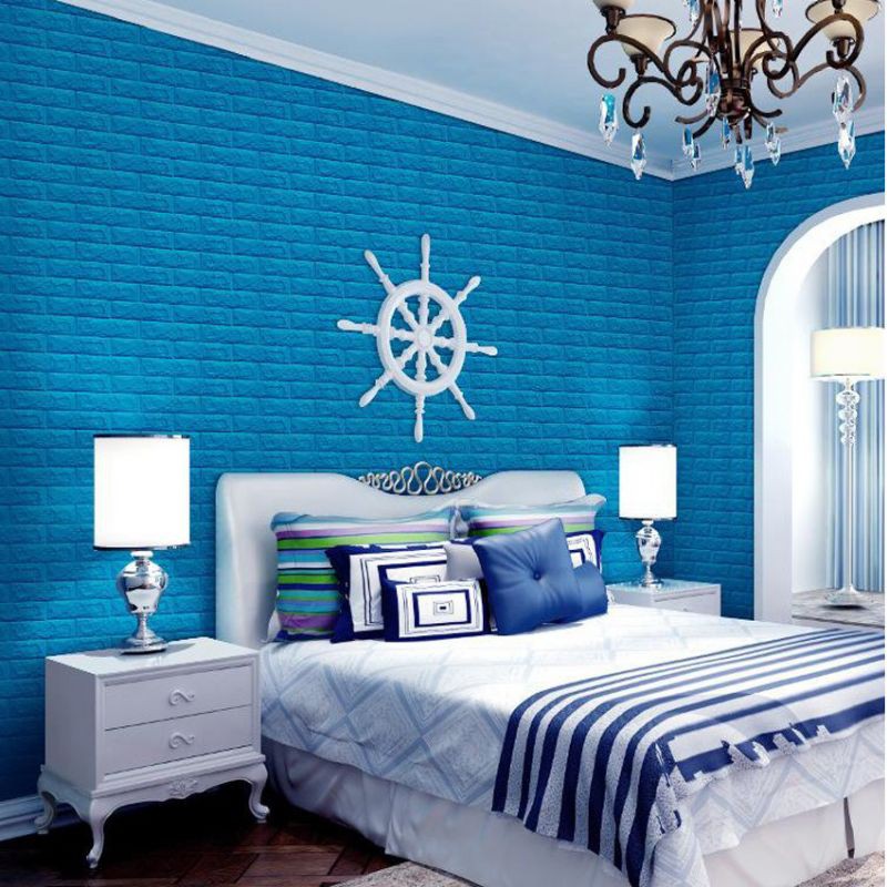 WALLPAPER FOAM 3D BATA PUTIH DAN WARNA 70cmx77cm-Biru