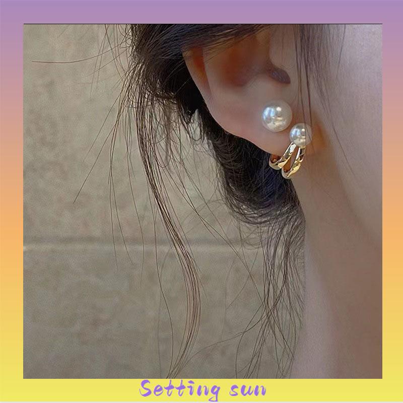 Anting Stud S925 Silver Needle Aksen Mutiara Gaya Korea Untuk Wanita TN