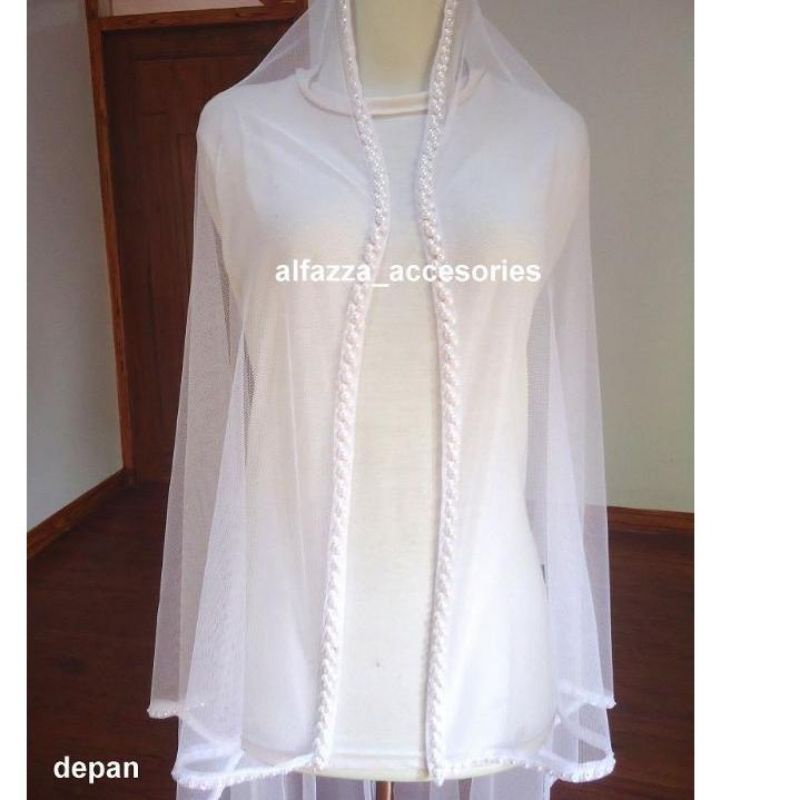 PL PRELOVED Slayer Pengantin 160cm putih bersih / Veil Pengantin Akad Nikah Wedding Mutiara / Selaye