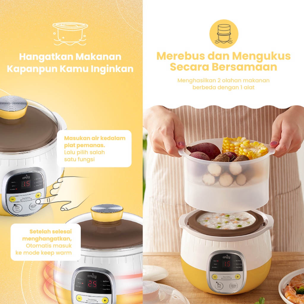 (PALET KAYU) Emily Slow Cooker + Steamer 0.8L Clay Pot