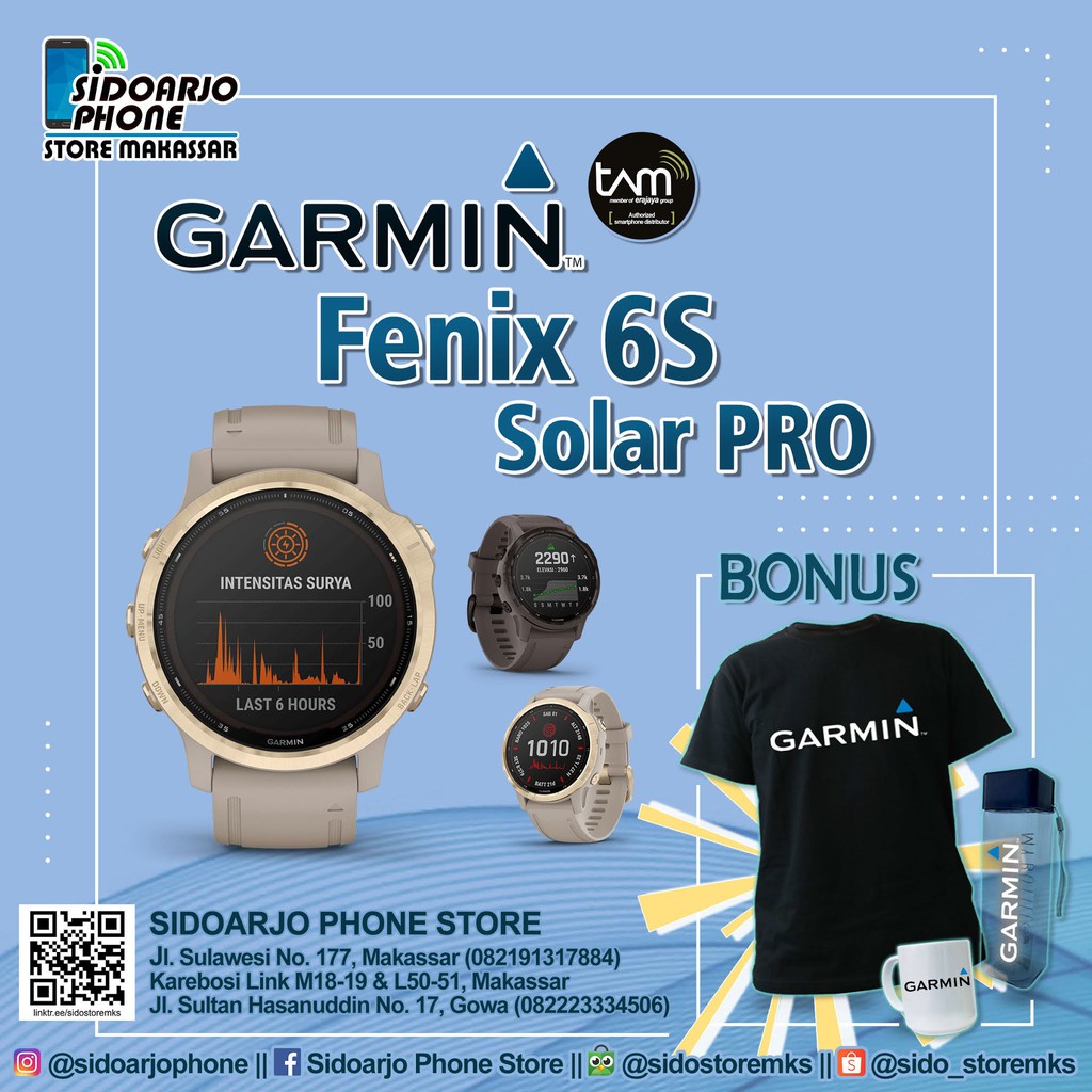 Garmin Fenix 6S Solar PRO Sport Watch Garansi Resmi TAM 2 Tahun
