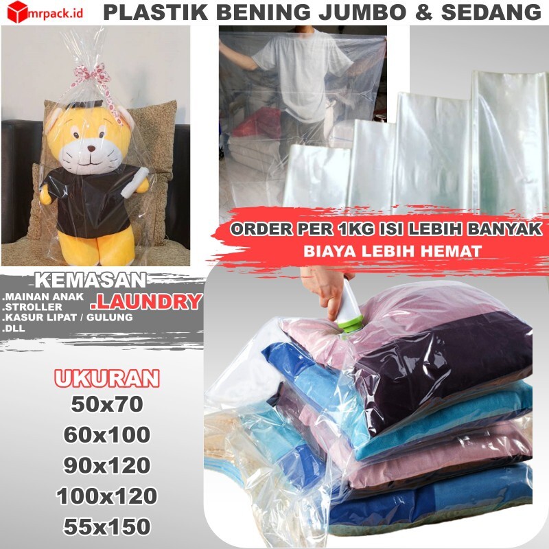 Plastik Jumbo | Karung Plastik | Plastik Laundry PE Bening  Tidak Buram Tebal tahan Bocor