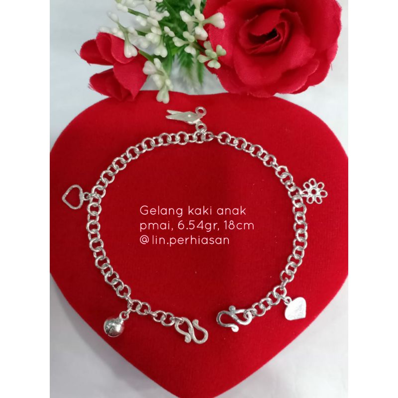 Gelang kaki anak perak murni 999