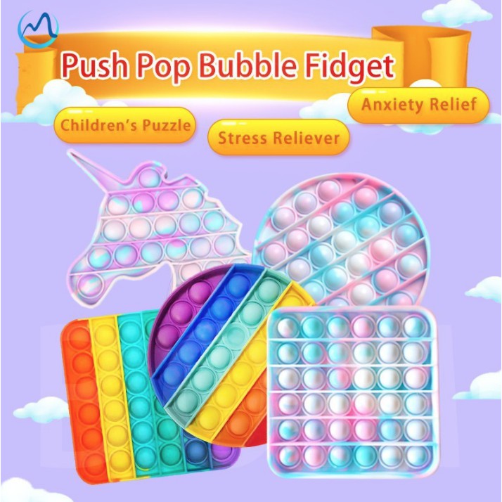 POP IT PUSH Fidget Toys Rainbow Unicorn Mainan Anak Stress Relieve GoBang Toy