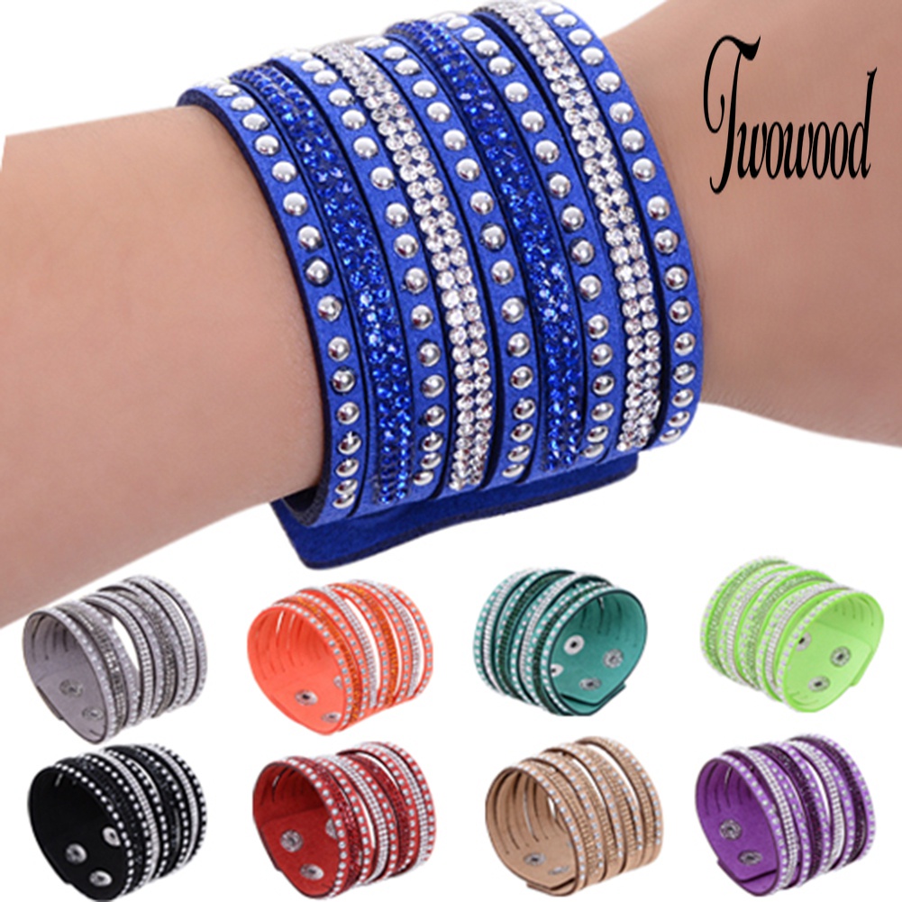 Gelang Multilayer Bahan Velvet Aksen Berlian Imitasi Untuk Wanita